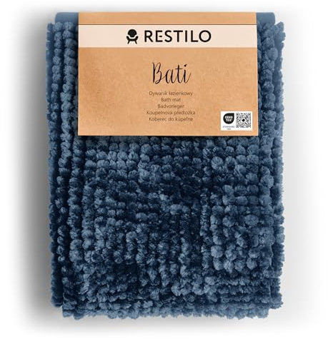 RESTILO Badematte 70 x 120 cm Badteppich Badvorleger rutschfest Bati Dunkelblau