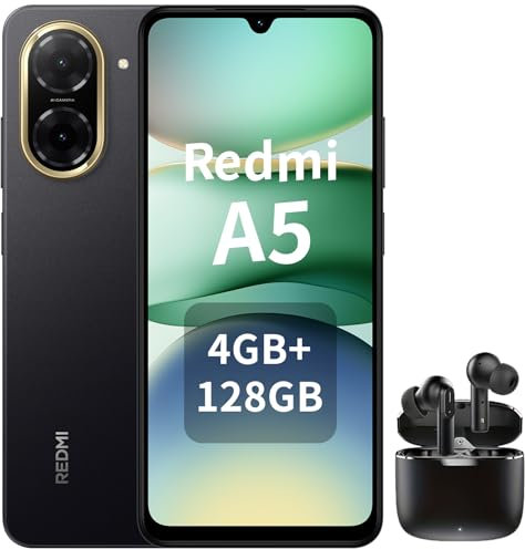 XIAOMI Redmi A5 Smartphone 4 GB + 128 GB, Akku 5200 mAh, Octa-Core-Prozessor, 32 MP Al-Dualkamera, 6,88-Zoll-Display, Fingerabdruck- und Gesichtsentsperrung, Schwarz – enthalten Kopfhörer