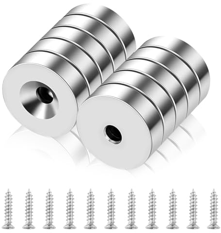 ASOFTY 10 Stück Neodym Magnete, Magnete Extra Stark mit Loch, Senkkopf Rundmagne Magnet mit Schrauben, Stark Topfmagnet für Küchen, Büro, Lager, Garage (25mm)