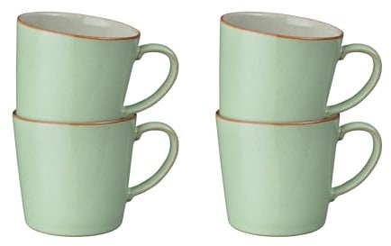 Denby - Heritage Orchard Mugs Set of 4 - Dishwasher & Microwave Safe Stoneware Clay - Tones of Apple Green and Oatmeal - Rustic and Artisan - 400ml Capacity - Chip Resistant & Durable