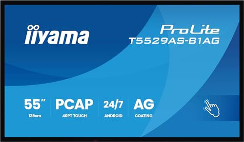 iiyama Prolite T5529AS-B1AG 139cm 54,6 VA LED-Monitor 4K UHD 20 Punkt All-in-One-PCAP-Touchscreen-Display HDMI USB-C RS-232c RJ45 USB2.0 Android-OS WiFi AntiGlare Touch-durch-Glas 8H 24/7