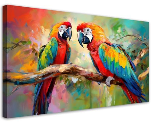 Feeby Bilder - Foto Geschenk - Papageien Vögel Tiere Bunt - 120x60 1tlg - Leinwandbilder Wohnzimmer - Wandbild über dem Bett - Bild Schlafzimmer - Aesthetic Zimmer Deko - Modern Pictures