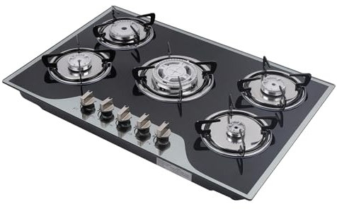 Gaskochfeld Brenner Herd 77 * 51 * 15cm Gasherd Hohe Effizienz 5-Brenner-Gas-Kochfeld Äußerst Anpassungsfähig Automatische Batterie-Impuls-Zündung Edelstahl Gasherd für Hausküchen, Restaurants,