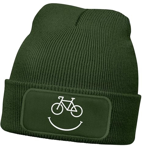 MoonWorks® Herren Beanie mit Patch Strickmütze mit Spruch Aufdruck Fahrrad Smile Lustig Mütze Männer