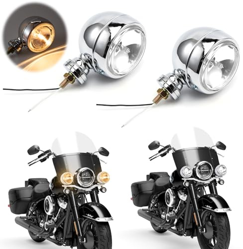 APEBAZY 2 Stück Nebelscheinwerfer Motorrad Runde Chrom Motorrad Zusatzscheinwerfer Lauflichter Kompatibel mit Chopper Bobber Cruises Softail 883 Steed VLX 400 600 Magna 250 750 (Weiß)