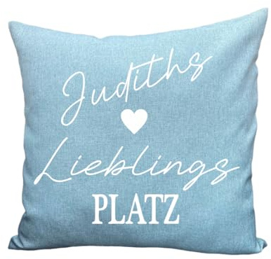 LaserGrote Personalisiertes Outdoor-Kissen mit Füllung | Outdoor-Kissen mit Spruch und Name | Kissen für Draußen & Drinnen mit Druck - inklusive Füllung (Lieblingsplatz, Cyan, 45cm * 45cm)
