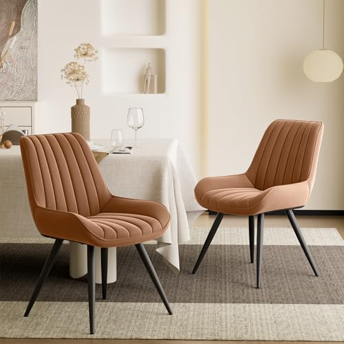 Hawthyhome Esszimmerstühle 2er Set Polsterstühle Braun | 10 cm Dicke Sitzkissen,Künstlicher Stoff; Rückenlehne,Moderne Sessel Metallbeine