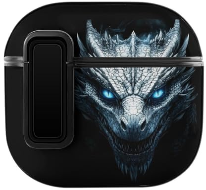 Dragon with Blue Eyes Printed Earbuds Case Compatible with AirPods 4 Bluetooth Headphone Cases with Black Button Protector