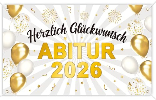 COMOOKA 180x110cm Banner Abitur 2026 Geschenke Abi 2026 Deko Weiß Gold