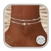 Kakonia 925 Sterling Silver Anklet Bracelets for Women Waterproof Anklets | Adjustable Anklets for Women, Gold Silver Women's Anklets Set, Dainty Layered Beaded Heart Ankle Chains Beach Foot Jewellery