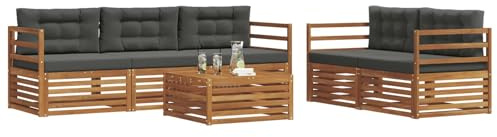 vidaXL Outdoor-Sofagarnitur mit Kissen 6 pcs Natur und Anthrazit, Garten, modernes Outdoor-Sofa, gemütliche Terrassen-Sitzgruppe aus robustem Material