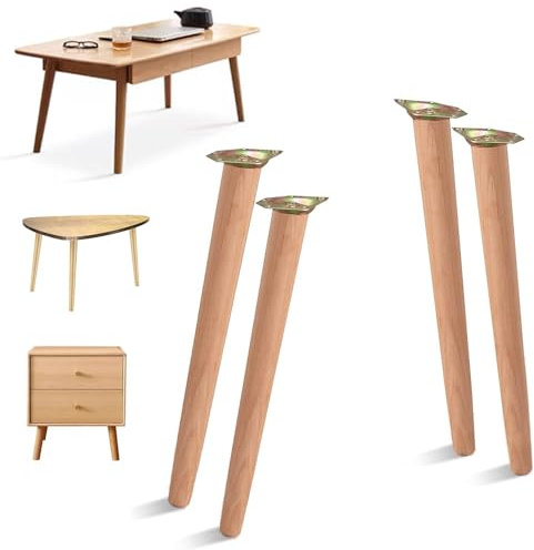 GJPXFR 4 Stück Möbelfüße Holz Schräg 20cm 40cm 60cm Möbelbeine Holz Konisch Möbelfüße Rund Tischbeine Für Couchtisch, DIY Ersatzfüße Für Tische, Kommode(45cm/18in)
