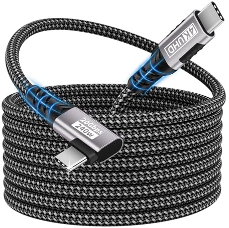 bakibo Cable USB C a USB C 20Gbps 1.2M, 240W [48V/5A] Cable USBC Carga Rapida Tipo C PD 3.1 90 Grados Vídeo 8K/5K/4K USBC 3.2 Gen2×2 Transferencia de Datos para MacBook/iPad/iPhone/Monitor, Gris