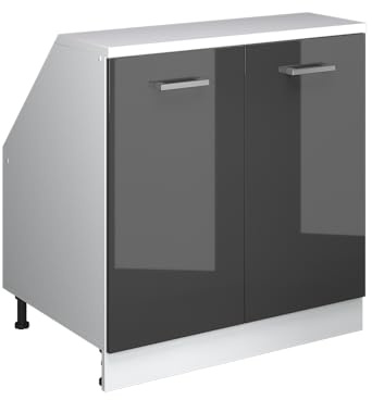 Vicco Küchenschrank für Dachschrägen R-Line, Anthrazit Hochglanz, 80 cm mit 2 Türen, Schrankkorpus 60 cm Tiefe, zur freien Kombination innerhalb modularer Küchensysteme