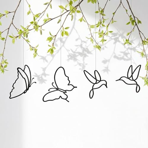 Fensterdeko Hängend 4-teiliges Linear Vogel Schmetterling Hängend Deko Set Frühlingsdeko Elegantes Zeitloses Design Modern Ganzjahres Fensterdeko Wanddeko Wandhängend Deko