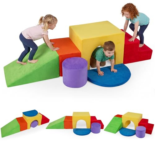 COSTWAY 6 teilige Schaumstoff Bausteine | Schaumstoffbausteine zum Klettern & Rutschen, Großbausteine XXL Indoor für Kinder ab 3 Jahr (Rot)