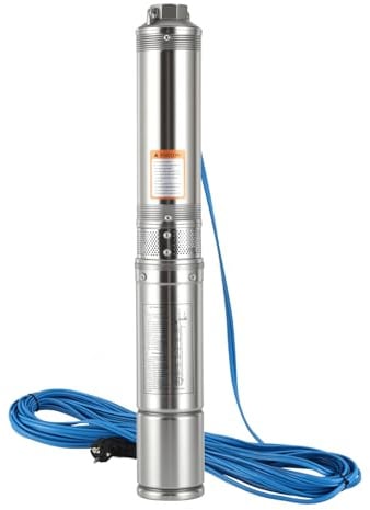 Peviasot 370W Tiefbrunnenpumpe 4 Zoll Edelstahl, Brunnenpumpe mit integrierter Steuerung, 4000 L/h 34 m 3,4bar mit 20 m Kabel, Max.150g/m3 IP68 für Gartenbewässerung, Brunnen, Zisterne