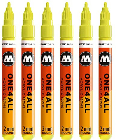 Molotow One4All 127HS Acryl Marker (2,0 mm Strichstärke, hochdeckend und permanent, UV-beständig, für fast alle Untergründe) 6 Stück Farbe 236 giftgrün