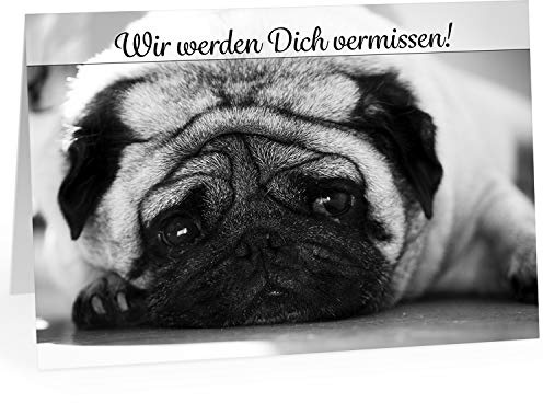 XXL Abschiedskarte – Große Klappkarte Trauriger Mops mit Umschlag | Premium A4 Grußkarte für Kollegen – zum Jobwechsel neuen Job letzten Arbeitstag Rente Pension oder zur Verabschiedung im Team