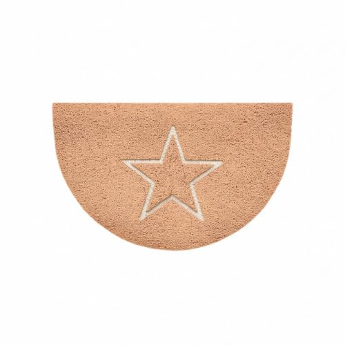 Nicoman Embossed Halfmoon Half Circle Door Mat Dirt-Trapper Jet-Washable Doormat 70x44cm (Beige, STAR Shape) - Use Indoor or Sheltered Outdoor