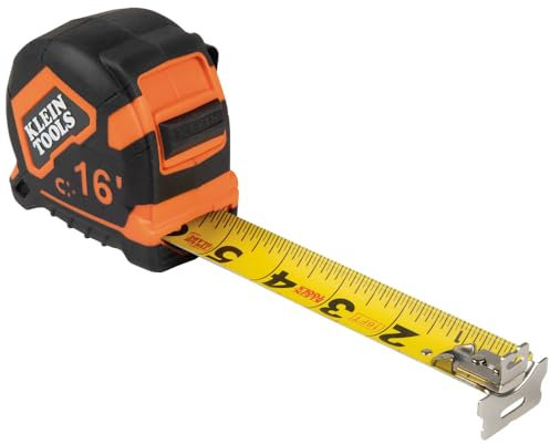 Klein Tools 9216 Tape Measure, 16-Foot Double-Hook Double-Sided Measuring Tape, Magnetic with Retraction Speed Break and Metal Belt Clip