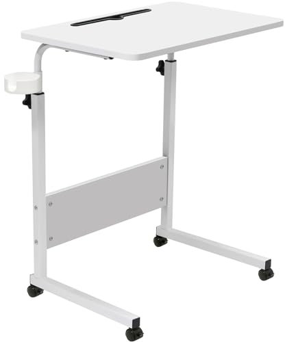 GRANDMA SHARK 60 x 40 cm Computer Desk, Gaming Desk, Rolling Table Bed Sofa for Laptop Height Folding Table with 4 Wheels (White)