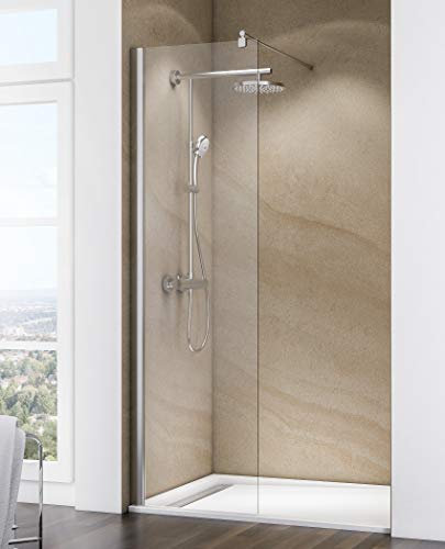 Schulte paroi de douche fixe à l’italienne 60 x 200 cm, profilé aspect chromé, verre de sécurité anticalcaire 6mm transparent, Walk In, plage de réglage 58.0-60.0