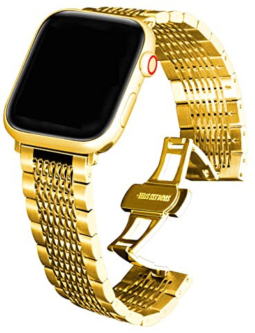 Kai Tian Compatible for Apple Watch 38mm 40mm 41mm iWatch Series 7 6 5 4 3 2 1 SE Sport Correa Reloj Malla Acero Inoxidable Oro