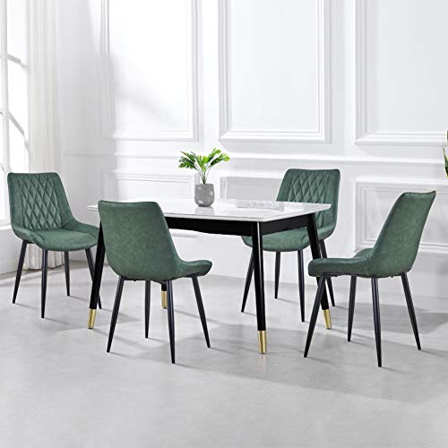 CLIPOP Esszimmerstühle 4er Set mit Metallbeinen, Küchen Stühle für Esszimmer Büro Restaurant (Kunstleder Grün, 4er Essstühle)