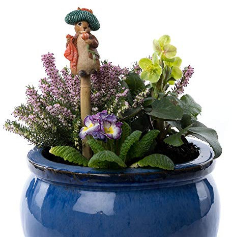 Cane Companions Beatrix Potter Benjamin Bunny Stake Topper - Handmade Flower Pot Garden Ornament - Outdoor Figurine