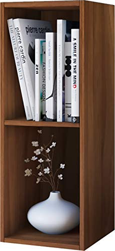 VCM Holz CD DVD Regal | Aufbewahrung | Maße H. 72 x B. 34 x T. 30 cm | Deko Regal | Bücherregal - Mendas 2 Fächer Kern-Nussbaum