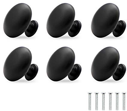 NA 6PCS Black Drawer Knobs, 30mm Round Cupboard Handles with Screws Cabinet Drawer Handle Small Door Knobs Made of Aluminium for Wardrobes, Kitchen, Furniture