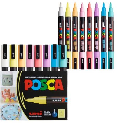 POSCA uni PC3M Stift mit feiner Spitze, weiche Farben, 8 Stück