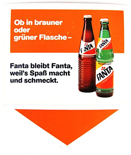 Coca C o l a - Fanta - Ob in brauner oder grüner Flasche - Alter Aufkleber - 13,8 x 11,7 cm