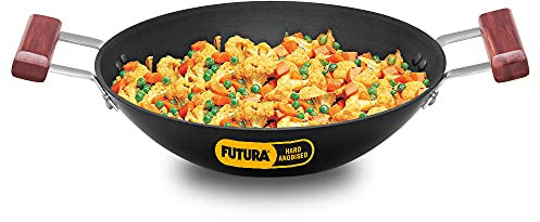 Hawkins Futura 2 Litre Deep Fry Pan, Hard Anodised Kadai, Flat Bottom Kadhai, Black (AD20)