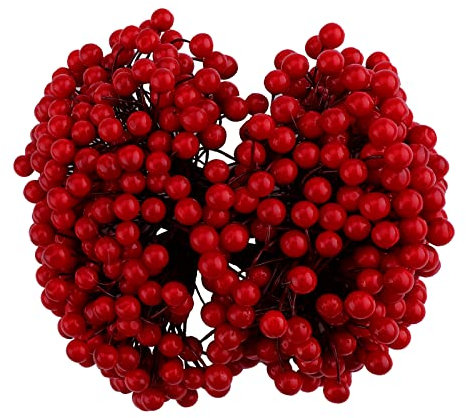 Jodsen Bacche rosse artificiali,250 steli in filo metallico con 500 pezzi di decorazioni natalizie con bacche di agrifoglio,ghirlanda artificiale rami di bacche,decorazioni per alberi di Natal