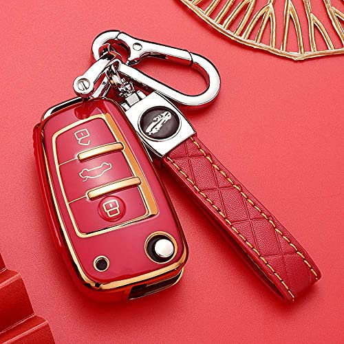 HIBEYO Smart Autoschlüssel Hülle passt für Audi Schutzhülle Schlüsselhülle für Audi A1 A3 A4 A6 A7 S3 RS4 Q1 Q3 Q5 Q7 R8 TT Schlüsselanhänger Funkschlüssel Fall Schlüsselbox Autozubehör TPU-Rot