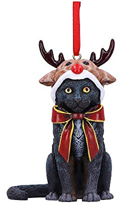 Nemesis Now Rentierkatze zum Aufhängen, 9 cm, schwarz, Weihnachten