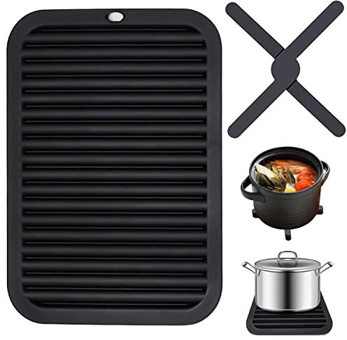 Dessous de Plat en Silicone Pliable Tapis de Coiffure Dessous de Plats Support de Pot Résistant à la Chaleur Antidérapant Durable pour Cuisine Pot Plats Assiettes (2PCS)