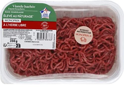 Monoprix Viande hachée de boeuf façon bouchère 15% mat. gr. - La barquette de 350 g