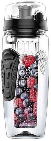 XKUN Wasserflasche Bpa Free Obst Infuser Wasser Flasche Saft Shaker Sport Zitrone Wasserflasche Fitness Sport Obst Trinkflaschen-Black 1000Ml