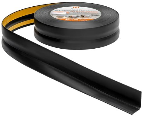 Quest Battiscopa Morbido Adesivo - 30 mm x 30 mm - Finitura Flessibile, Listello in PVC, Profilo Angolare per Cucina, Bagno, Parete, Pavimento - Decorativo, Resistente ai raggi UV (Nero, 25m)