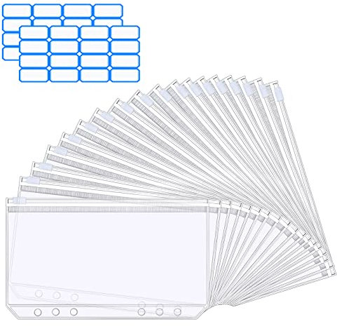 Vicloon 18 STÜCKE A6 Löcher Binder Taschen, 6-Loch Bindertaschen Reißverschluss Mappe, mit 2 Aufkleber Beschriften, Wasserdichter PVC Transparent Loseblatt Taschen für A6 Notebook Binder Planer
