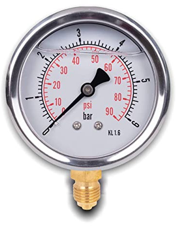 Glyzerin Manometer mit radialem Anschluss, IP65 Edelstahl 63 mm mit unterem Anschluss, 1/4 Glyzerin (0-6 bar)
