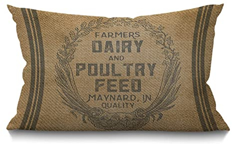 BGBDEIA Vintage Burlap Feed Sack Cotton Linen Decorative Cushion Cover Throw Pillow Case for Couch Sofa Bed,30 x 50 cm 12 X 20 Inches