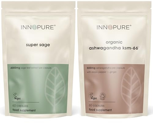 INNOPURE Super Sage + Ashwagandha KSM-66 100% Pure - No Fillers or Binders) Supplements Duo Pack (2 Month Supply) UK Made