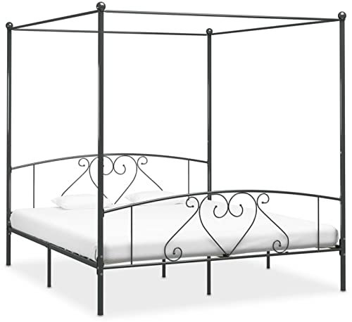 RONGQI Himmelbett-Gestell, Bett, Bettgestell, Jugendbett, Schlafzimmer Komplett, Schlafzimmer Bett, Bed Fram, Grau Metall 180 x 200 cm