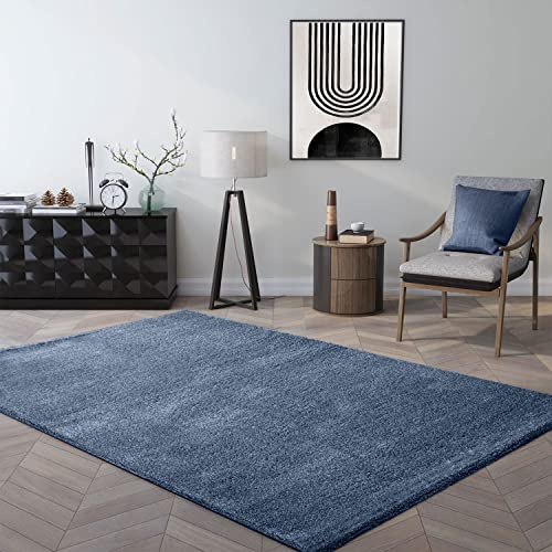 VIMODA Teppich kurzflor Einfarbig Super Qualität Ultra Soft für Wohnzimmer, Kinderzimmer, Schlafzimmer Läufer, Farbe:Blau, Maße:200x290 cm