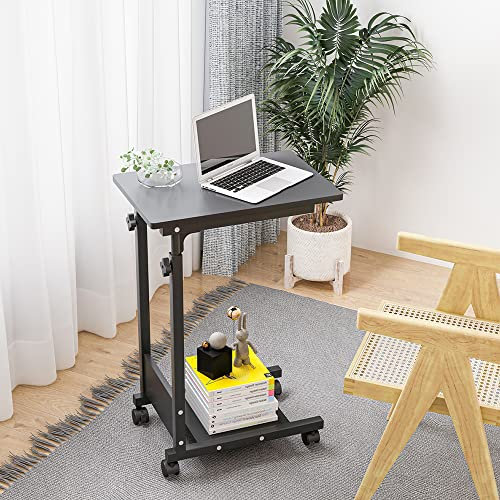 Table de Lit Roulette-Table pour Ordinateur Portable Hauteur réglable roulettes Support Pliable H x l x P: 60 * 34.5 * 58-90cm,Table pour Ordinateur Table Hauteur Bois, Bureau (56.5 * 37*/95cm-Noir)