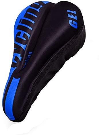 Gel Bike Seat Cover (11x7 inch),Bike Seat Cushion,Extra Soft Narrow and Comfortable Exercise Bicycle Saddle Cushion,Reflective Strip Design (Blue)